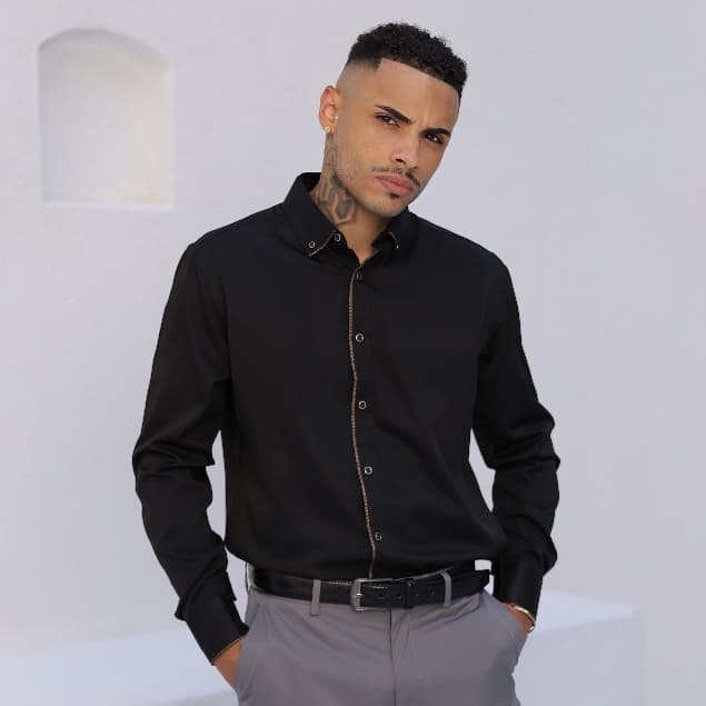 Camisa Social Masculina Manga Longa 65% poliéster, 32% algodão, 3% elástano