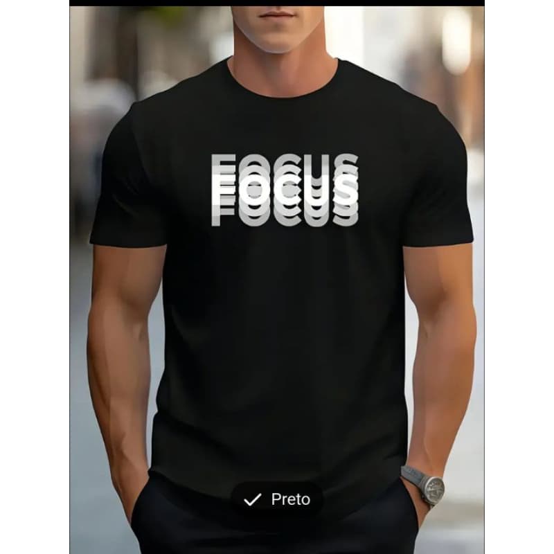 Camisa Camiseta FOCUS Alto Estilo Confortável Perfeita Festas Baladas Gola Redonda 100% Algodão