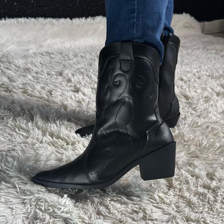Bota Feminina Country Rodeio Texana Cano Médio Confortável Com Zíper Macio Botinha Elegante Envio Ja