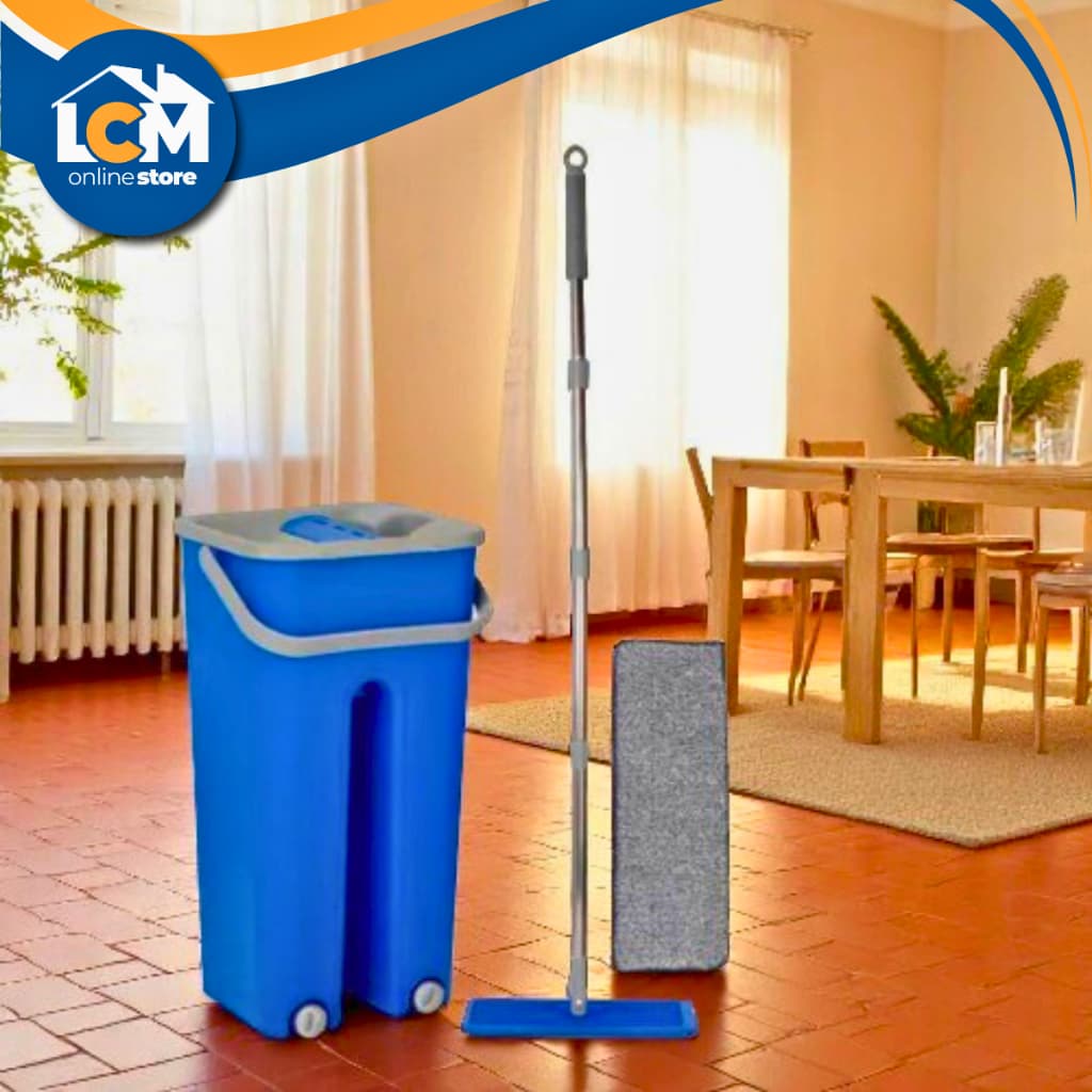 Rodo Flat Mop com Balde Lava e Seca 5L Limpeza Prática Eficiente e Sustentável 2 Refis de Microfibra