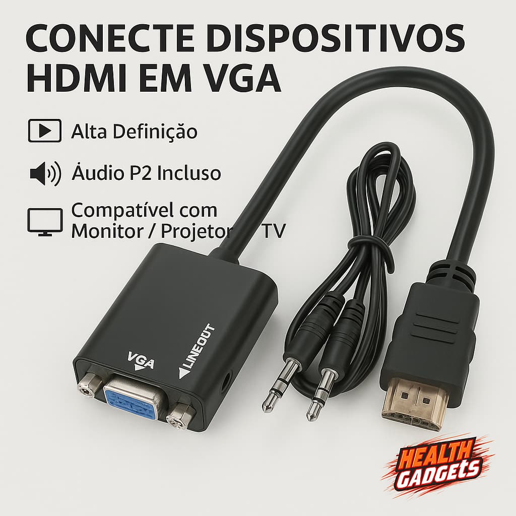 Cabo Adaptador Hdmi Para Vga Original Para Pc Tv Notebook Monitor 3.5 mm