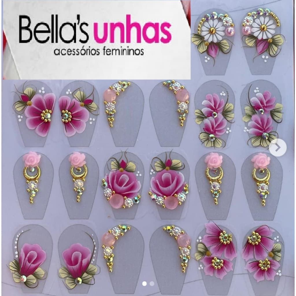 2 Cartelão DE LUXO, com 20 Adesivos Artesanais para unhas 100% feito a mão com jóias e pedrarias