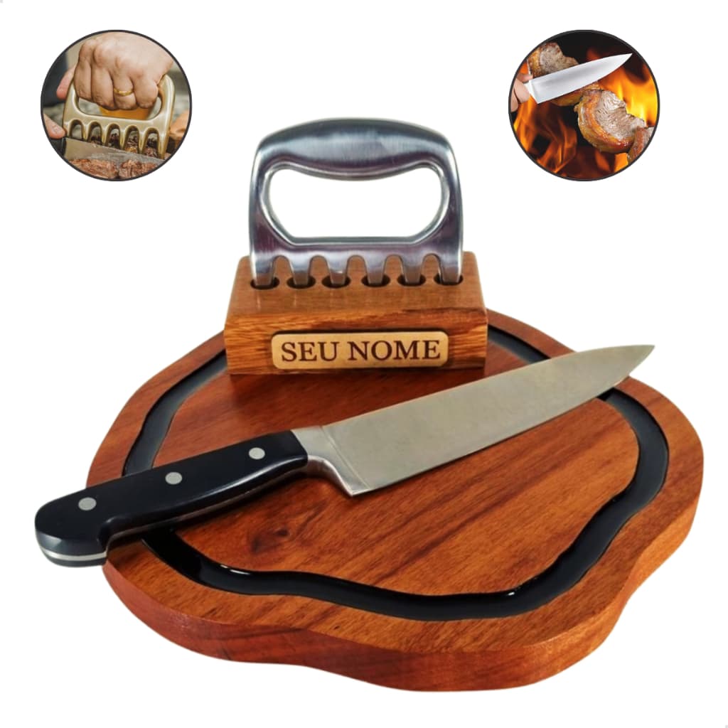 Tabua Artesanal Personalizada Churrasco Kit Faca Garra de Urso Presente Homem Chef Gourmet Carne