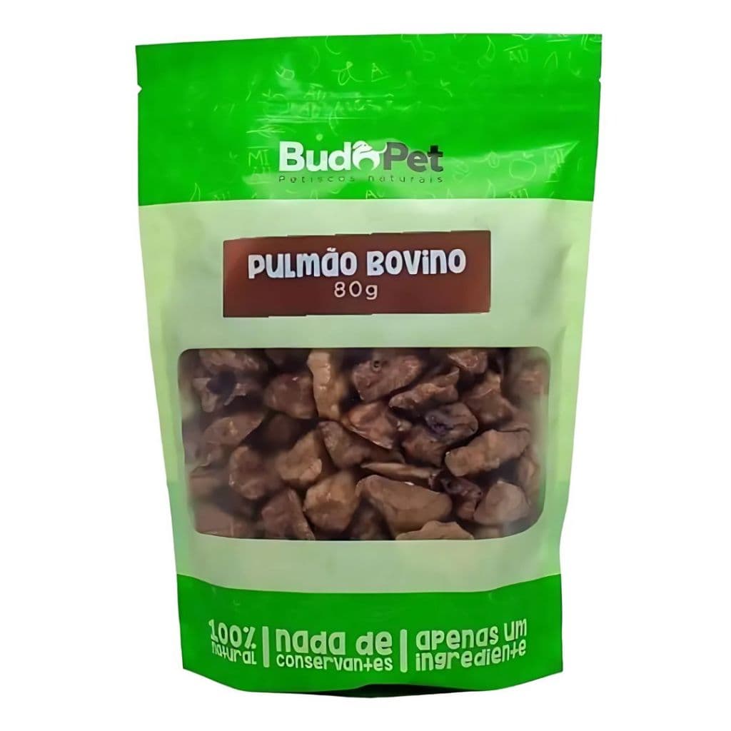 Petisco 100% Natural Desidratado Para Pet Pulmão Bovino Budopet Petshop Cão e Gato Sem Conservantes