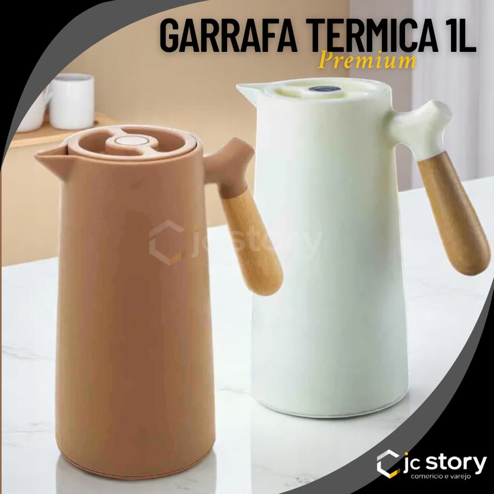 Garrafa Térmica 1L Cabo de Madeira jarra moderna elegante pra chimarrão café chá agua quente e fria