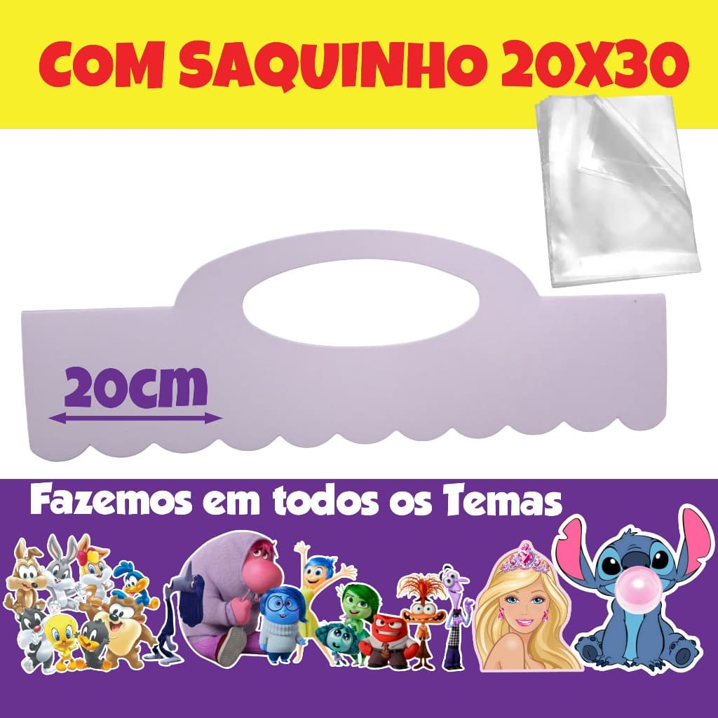 Lapela Personalizada 20cm com saquinho para Lousa magica , livrinhos etc todos os temas