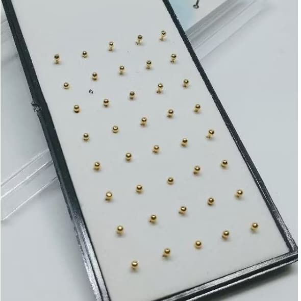 piercing  de nariz reto nostril bolinha dourado esfera kit 40 unidades caixinha