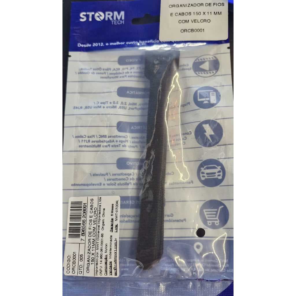Organizador de Cabos Com Velcro ORCB0001 Preto Storm