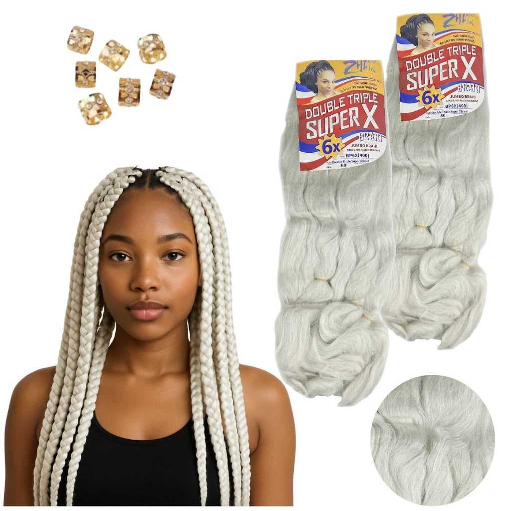 Combo 2 pacotes Cabelo Jumbo Super x  Promoção Box Braids Tranças em  Gerais + Anéis de Brinde 400g