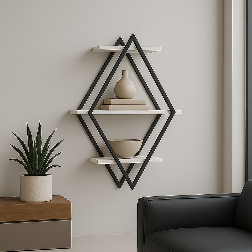 Nicho Diamante Estilo Industrial Para Parede Base de Ferro Tampo Madeira