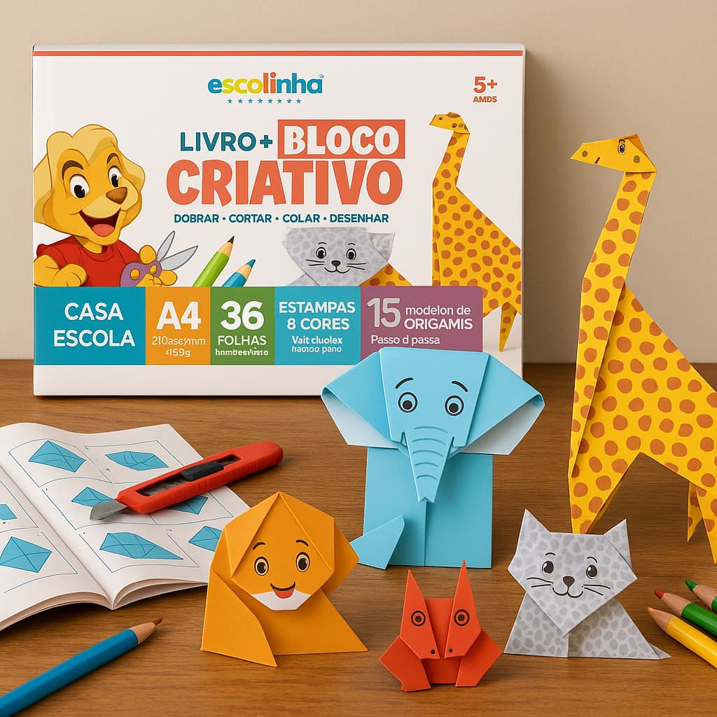 Livro Escolinha Infantil Bloco Criativo A4 e A3 Origami Dobradura e Criatividade Todo Livro