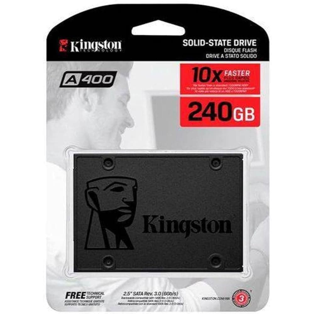 Hd Ssd 240GB Kingston A400 2.5'' SATA III 6Gb/s Leitura 500Mb/s e Gravação 450 MB/s