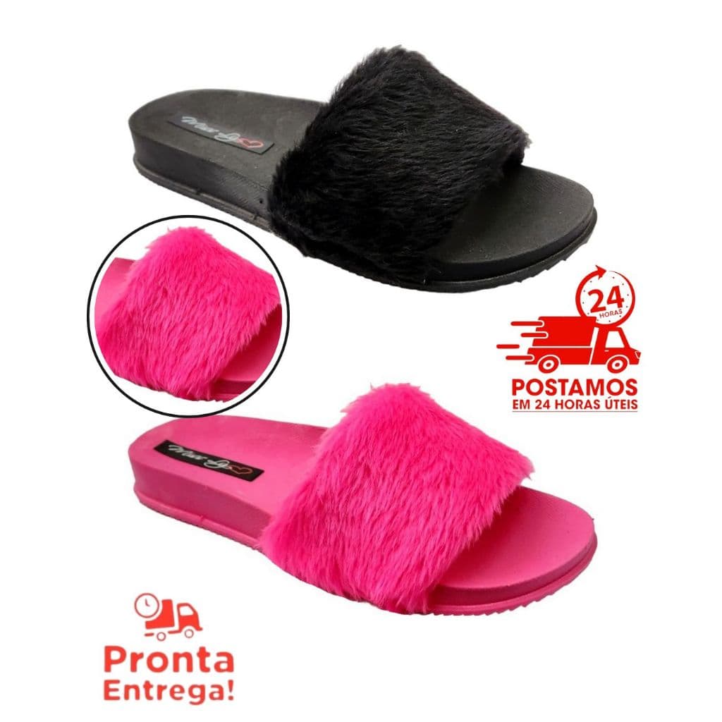 kit 2 Pares Chinelo Feminino Pelucia Slide Promoção