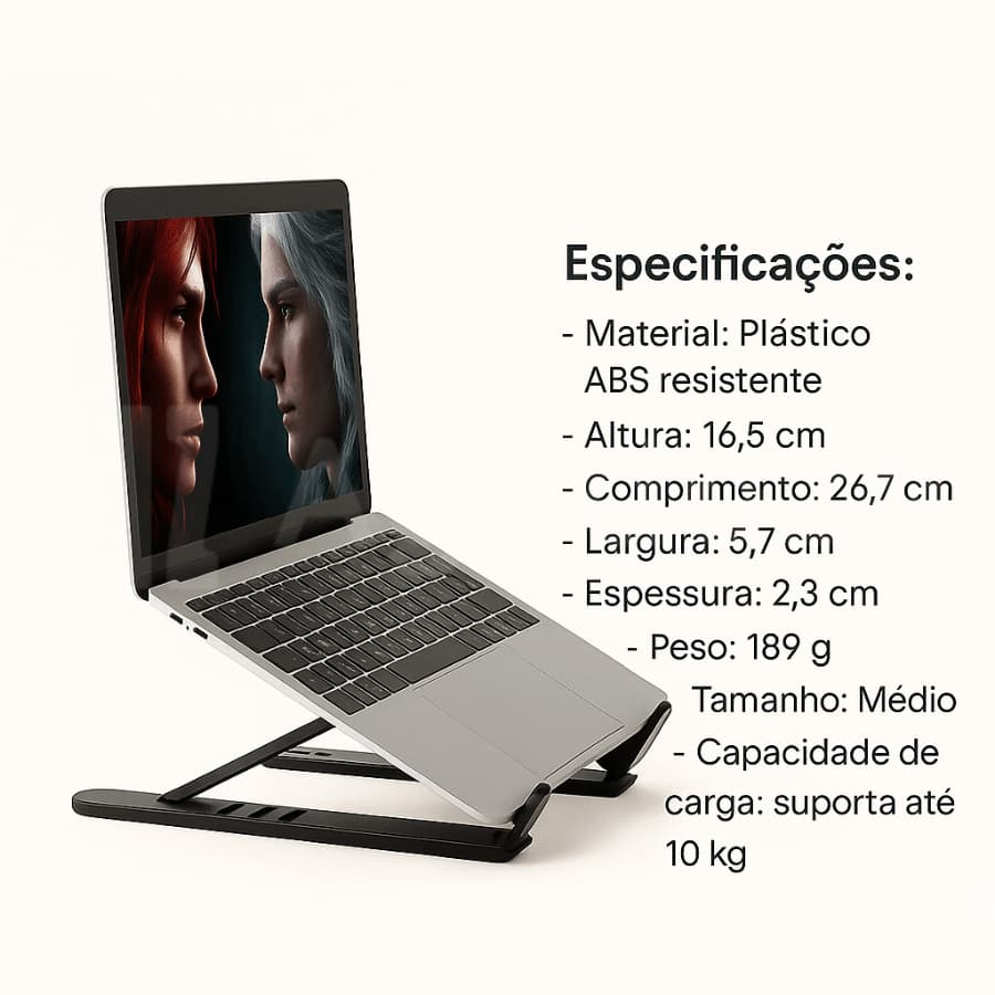 Suporte Ergonômico para Notebook – Regulável, Dobrável e Resistente em ABS