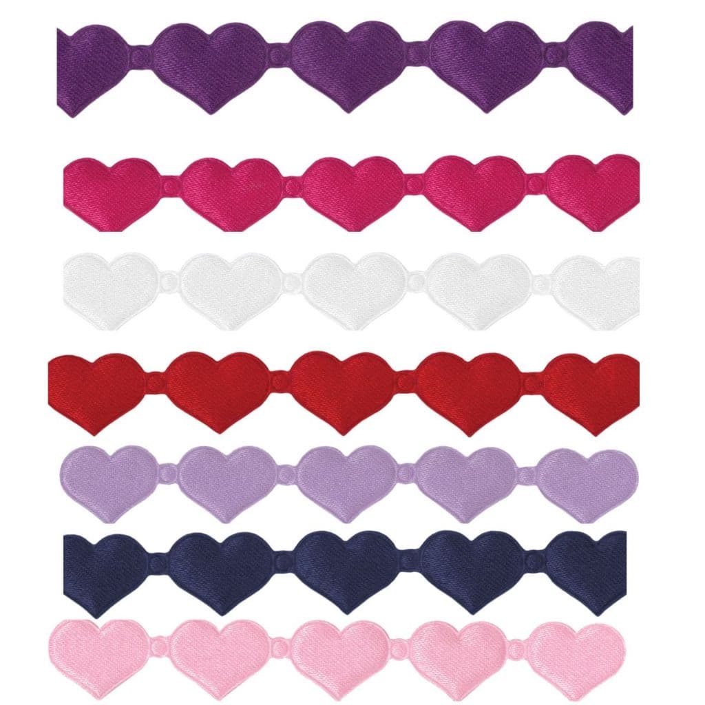 Kit com 7 Passamanaria Coração Feito de Cetim 1,6 cm x 35 metros para acabamentos de roupas ,decoração e artesanatos