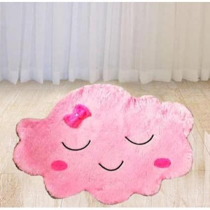 Tapete Redondo Infantil Menina Nuvem Rosa Pelúcia Super Antiderrapante