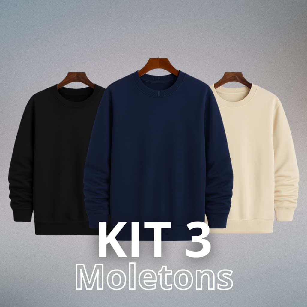 Kit 3 Moletom Careca Unissex Gola redonda flanelado Liso variedades de cores algodão Promoção com ribana PROMOÇÃO