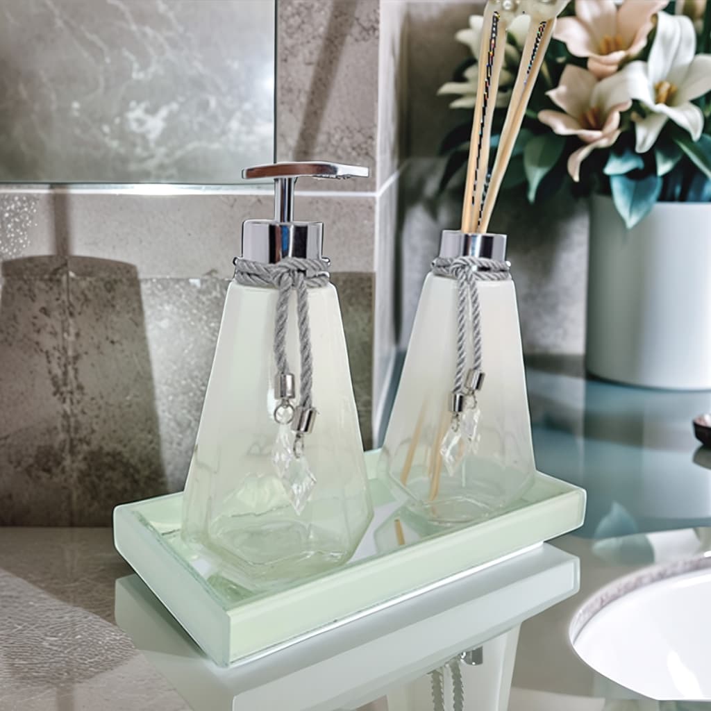Kit Para Banheiro e Lavabo Completo Vidro 300ml Com Bandeja Difusor + Saboneteira Envio Imediato