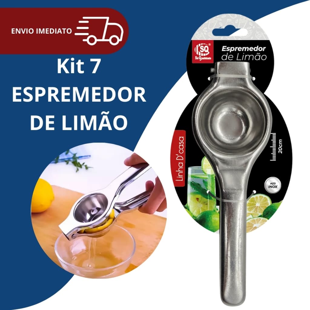 Kit 7 Espremedor de Limão Fazer Suco Rápido Caipirinha Limonada Suíça Em Aço Inox Resistente