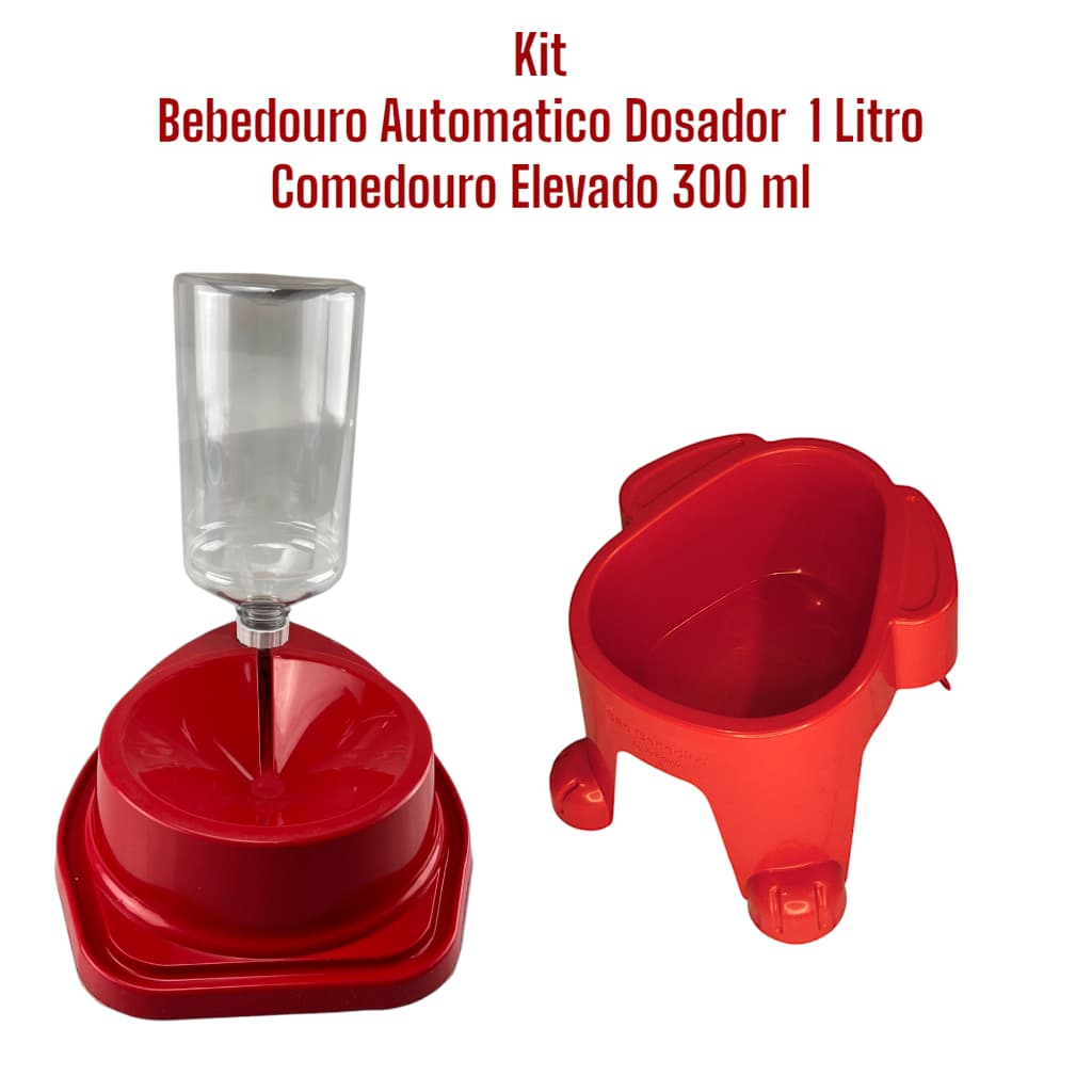 Kit Comedouro Elevado 300 ml + Bebedouro Automatico Dosador 1 Litro