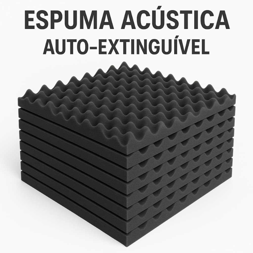 Espuma Acústica Auto-Extinguível Kit com 15 Placas - 50x 50x 2cm - Modelo Caixa de Ovo