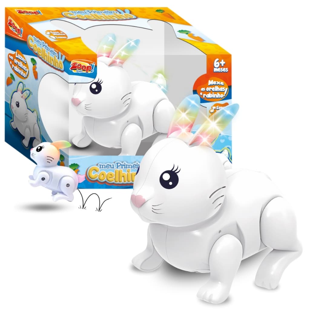 Meu Primeiro Coelhinho Brinquedo Interativo Com Luz E Som Coelho Pula Diverte Criança