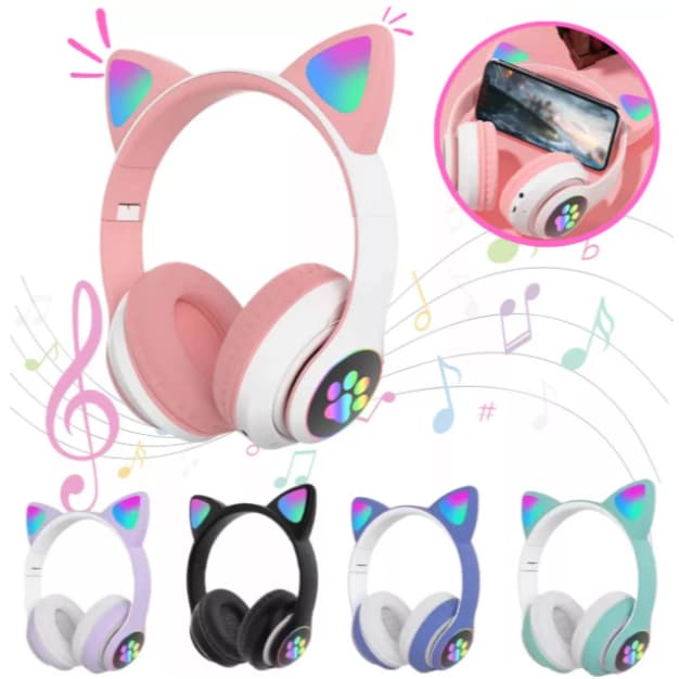 Fone De Ouvido Bluetooth Orelha Gatinho Infantil Led Sem Fio Gato Cor Aleatória Fone Gatinho