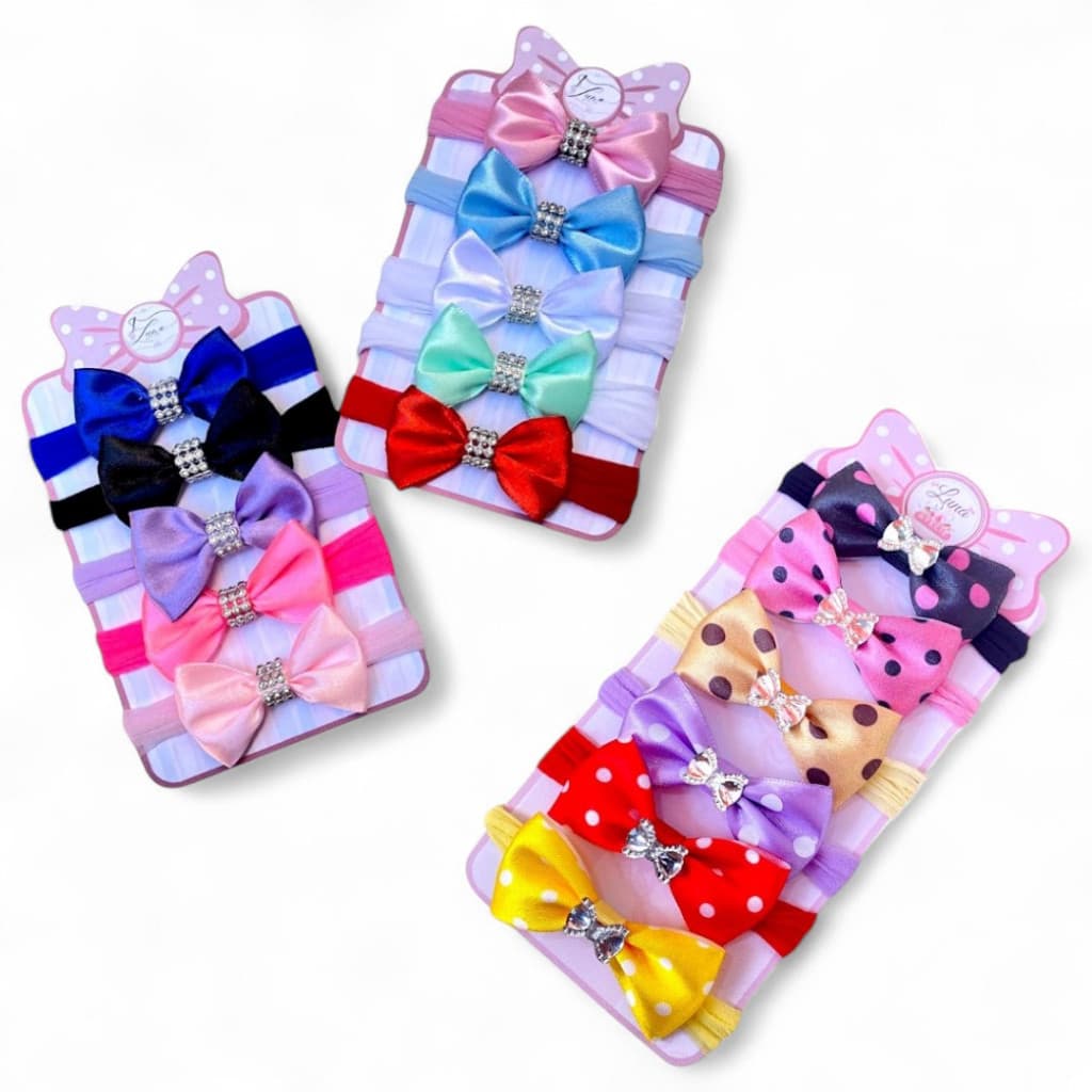 Kits com 16 Mini laços de bebê Lacinhos de Bebê Cetim laços de cabelo infantil Faixinha Tiarinha Rn