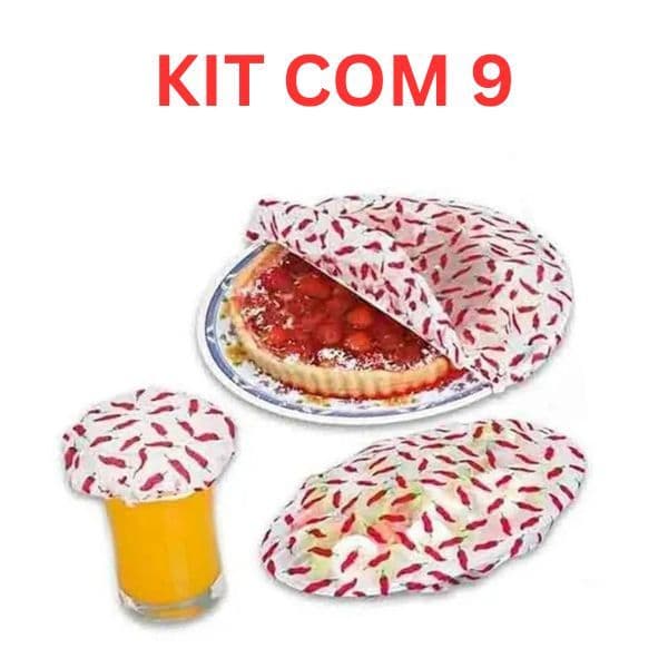 Kit 9 Tampa Cobre Fácil Ajustavel PMG Alimentos Reutilizável Copo Travessa Prato c/ Elástico Sortido