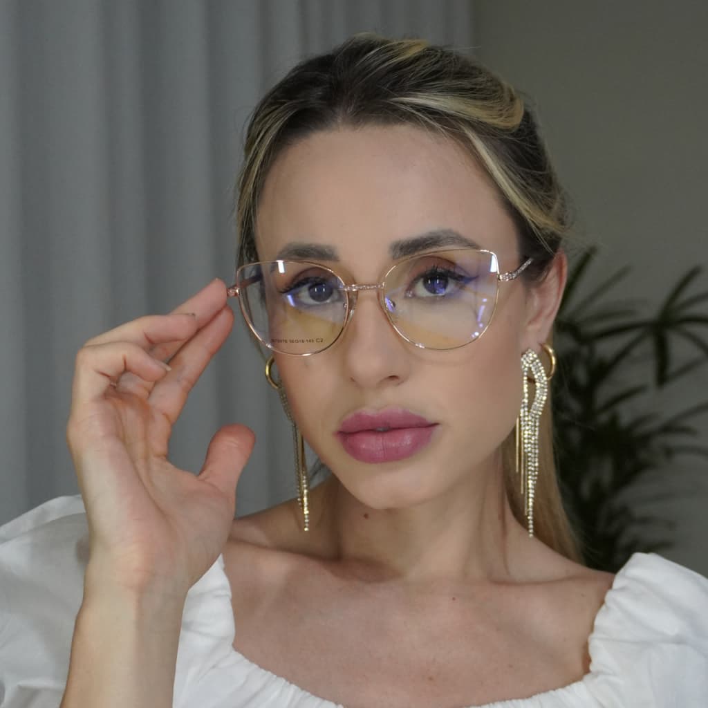 Armacao para oculos de grau feminino gatinho metal com ponte e haste BRILHO/GLITTER bem resistente da MODA 2025
