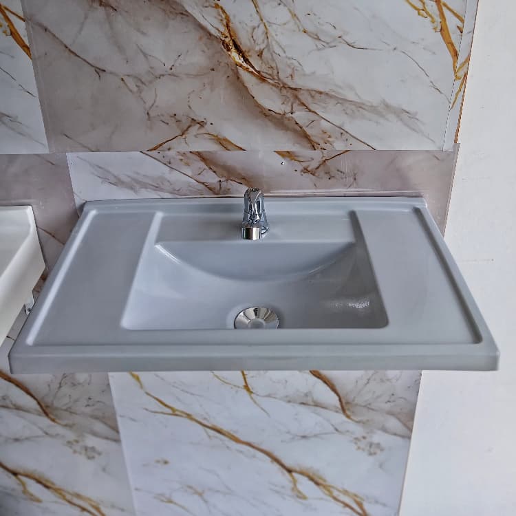 Lavatório Ruan Cinza / Pia em Mármore Sintético 31x54cm / Acompanha Válvula de Brinde / Lavabo
