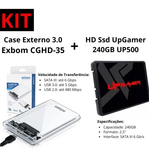 Hd Ssd 240GB UpGamer UP500 + Case Externo 3.0 Exbom CGHD-35