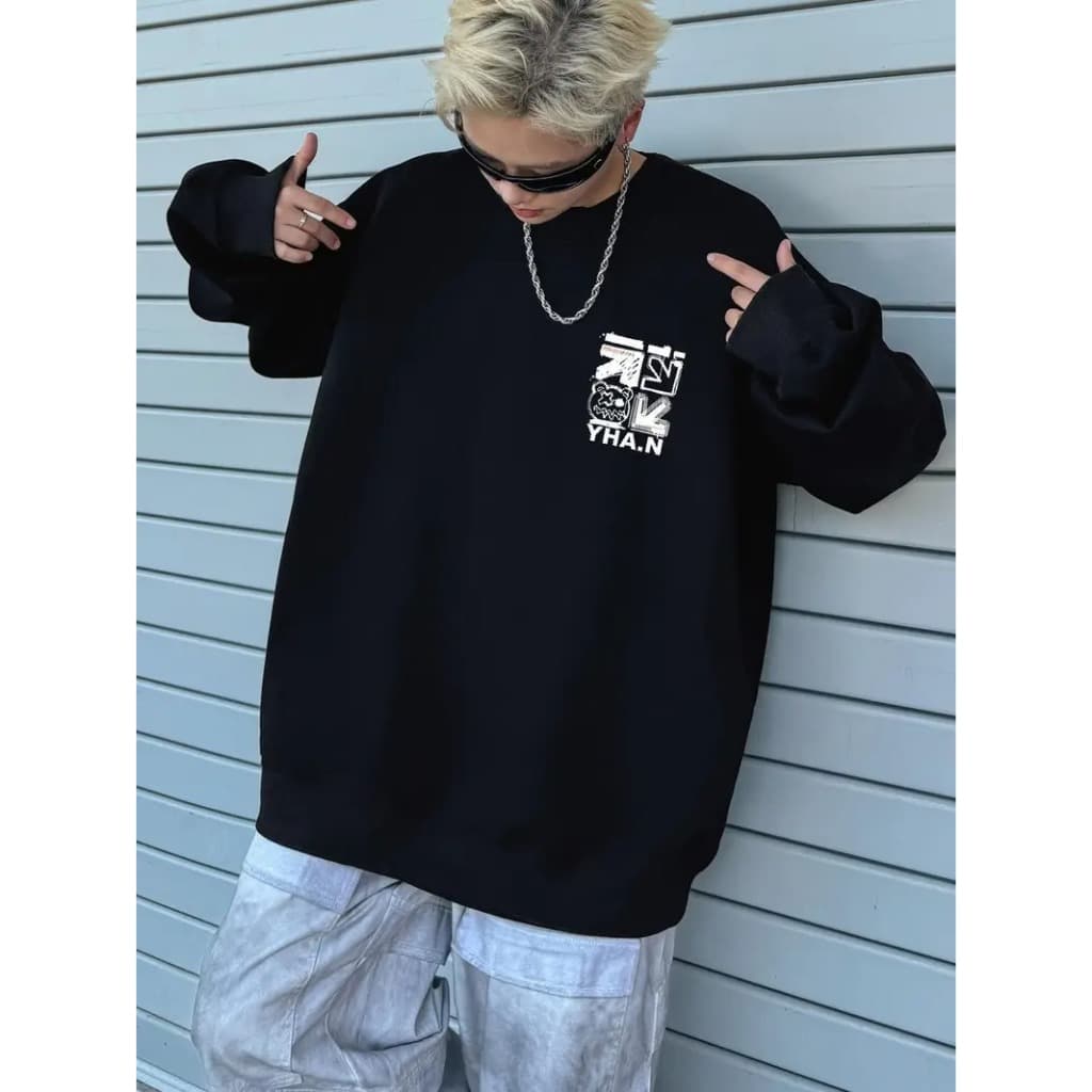 Moletom Casual de Algodão com Estampa de Flecha Unisex- Gola Redonda, Manga Longa, Ajuste Solto, Leve Elasticidade