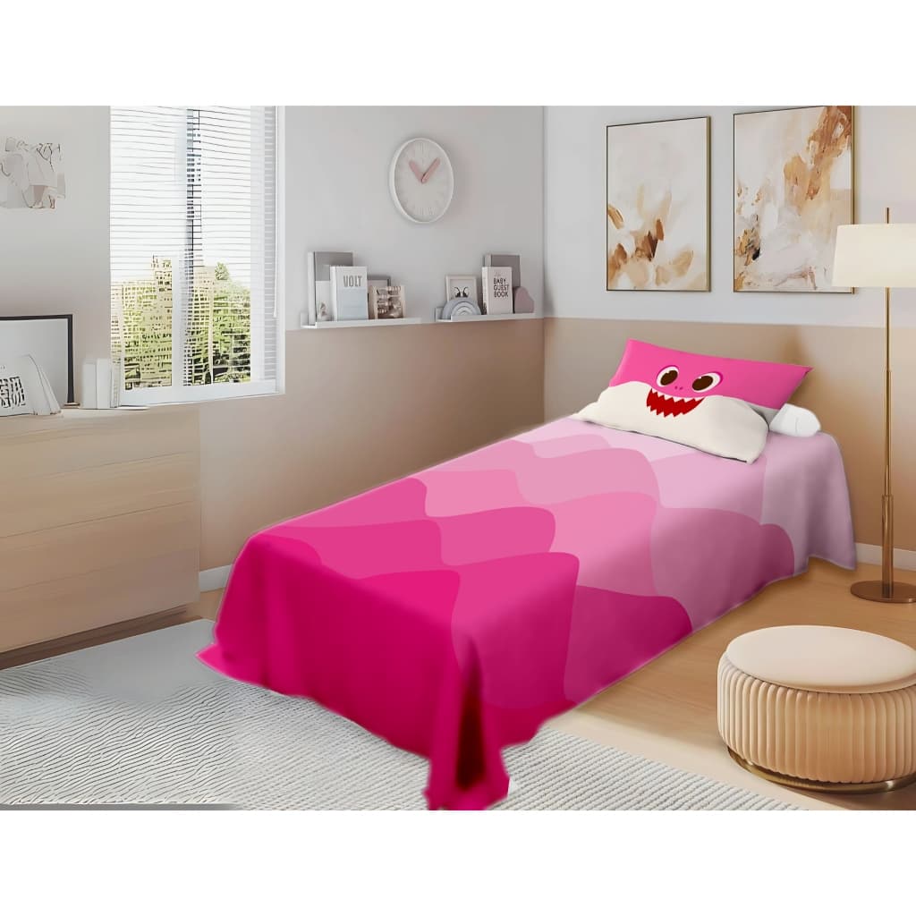 Jogo de Cama Infantil Rosa com Estampa Divertida – Solteiro tematica Baby Shark