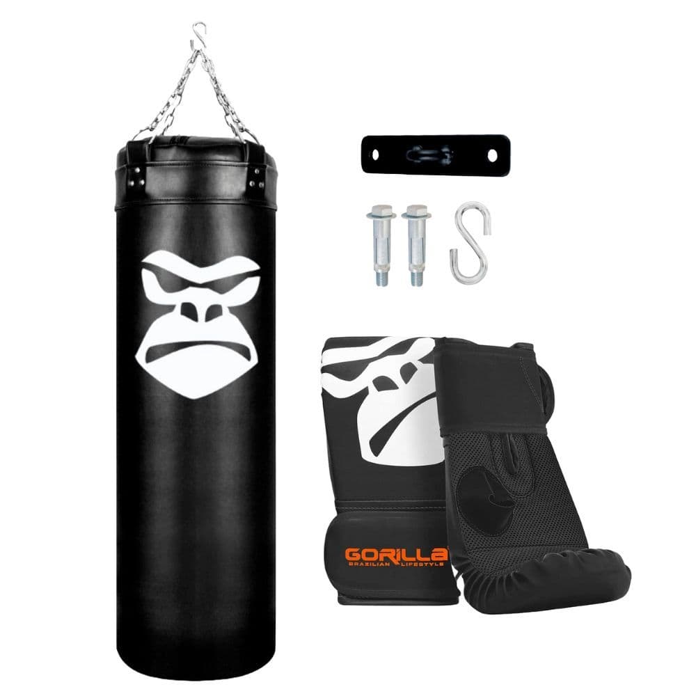 Kit Boxe Infantil Saco De Pancada 90 Cm + Luva Bate Saco Pro Treino Muay Thai + Suporte Teto Gorilla