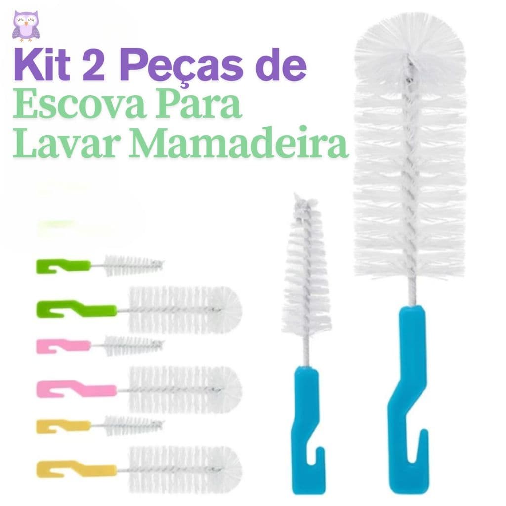 Kit De Escova Para Lavar Mamadeira 2 Tamanhos Bico e Copo