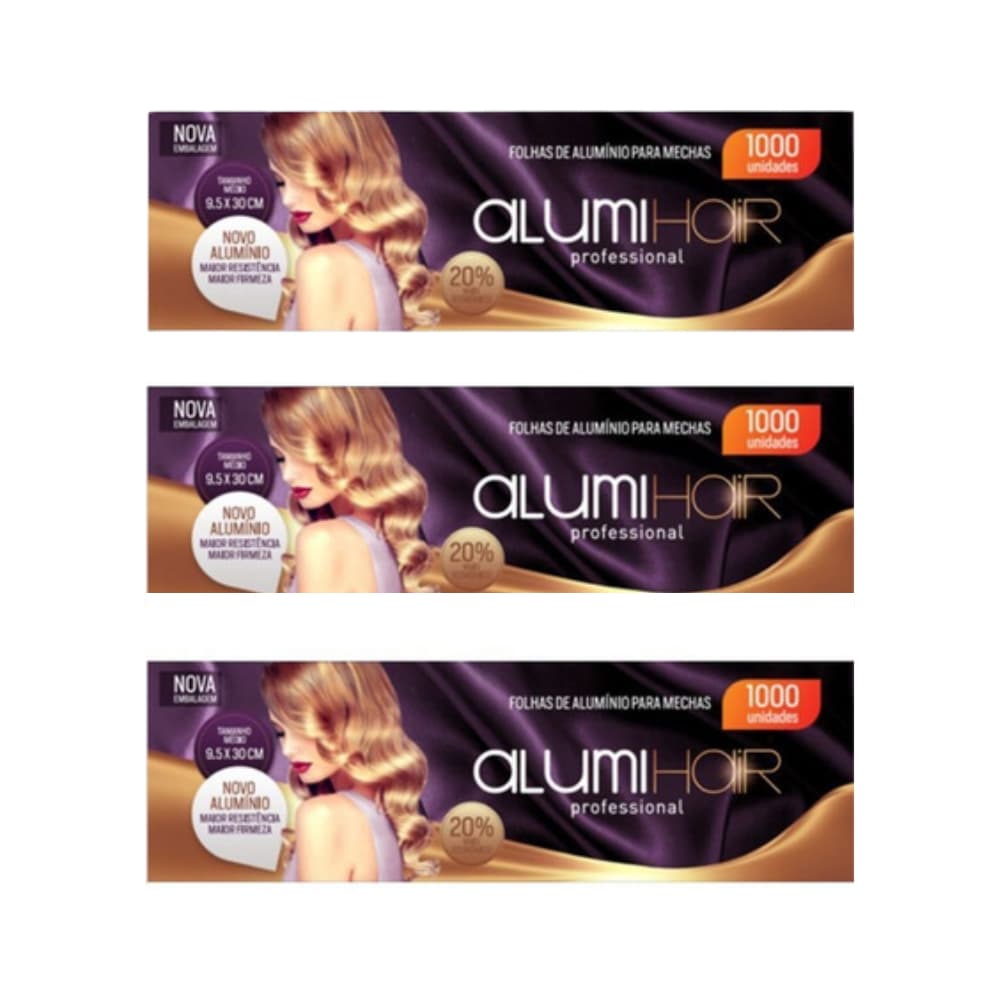 KIT com 3 Alumi Hair 1000 - Folhas De Alumínio Para Mechas com 1000un - 9,5x30cm