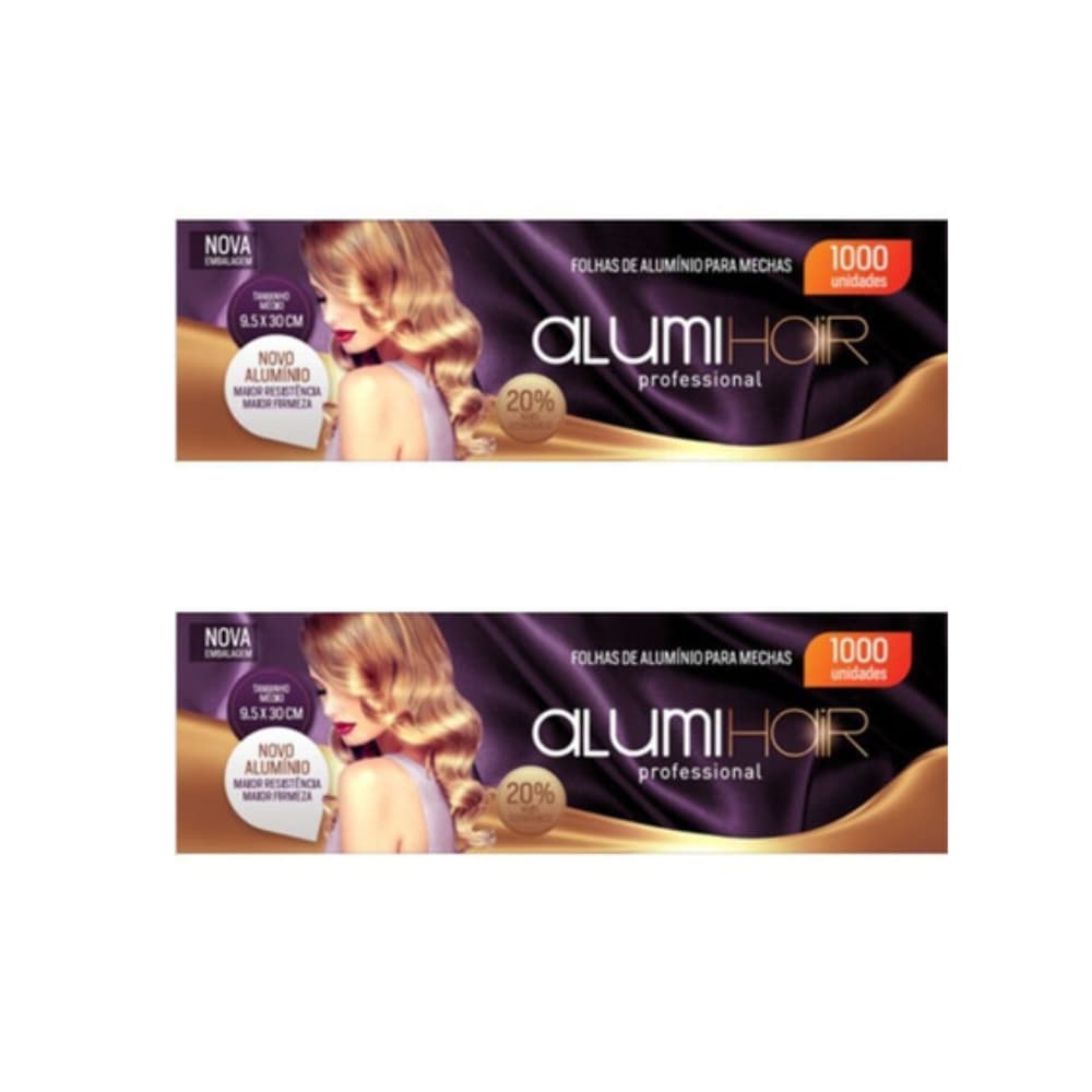 KIT com 2 Alumi Hair 1000 - Folhas De Alumínio Para Mechas com 1000un - 9,5x30cm