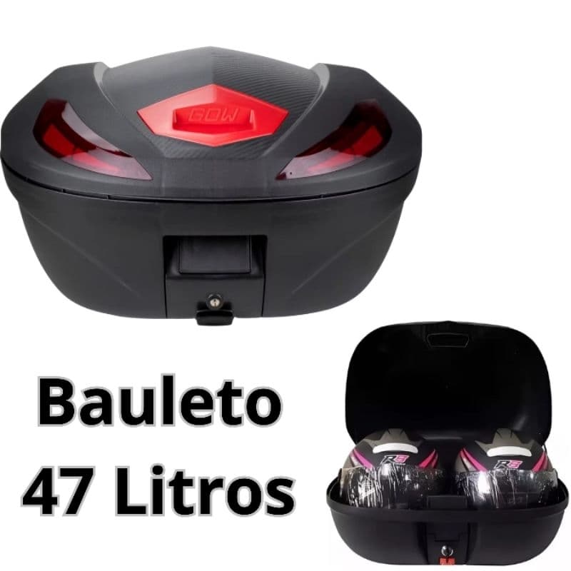 Baú Bauleto Pra Moto 47 Litros G47 Lente Vermelha Gow