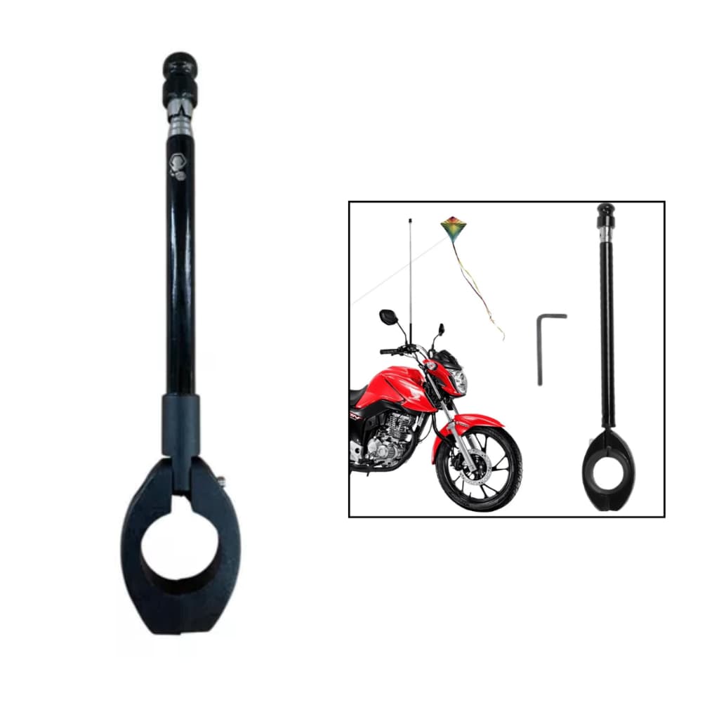 Antena Corta Pipa Moto Retrátil Anti Cerol Aço Inox Fixação Guidão Universal