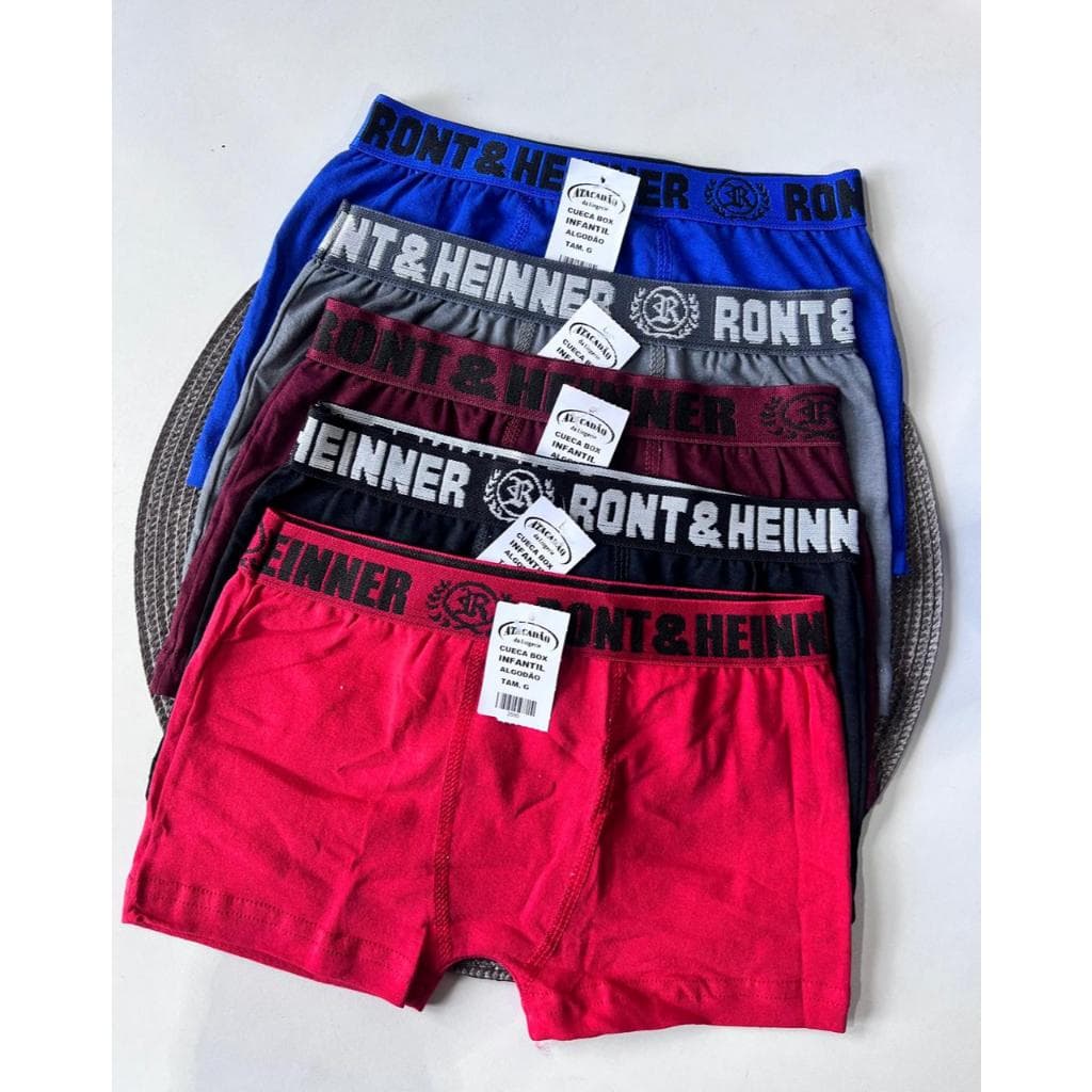 Kit 5 Cuecas Box Algodão Infantil Cuecas Boxer Menino Lisa Criança Elástico Malha Confortável Cotton