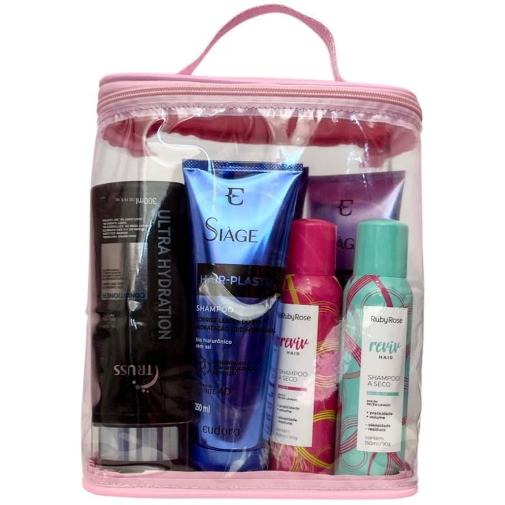PORTA SHAMPOO transparente e ROSA , organizar cremes ,multiuso, 24 x 20 x 9 cm