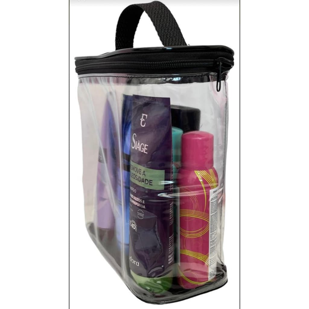 PORTA SHAMPOO transparente e PRETO necessaire para viagem, organizar cremes 24 x 20 x 9 cm