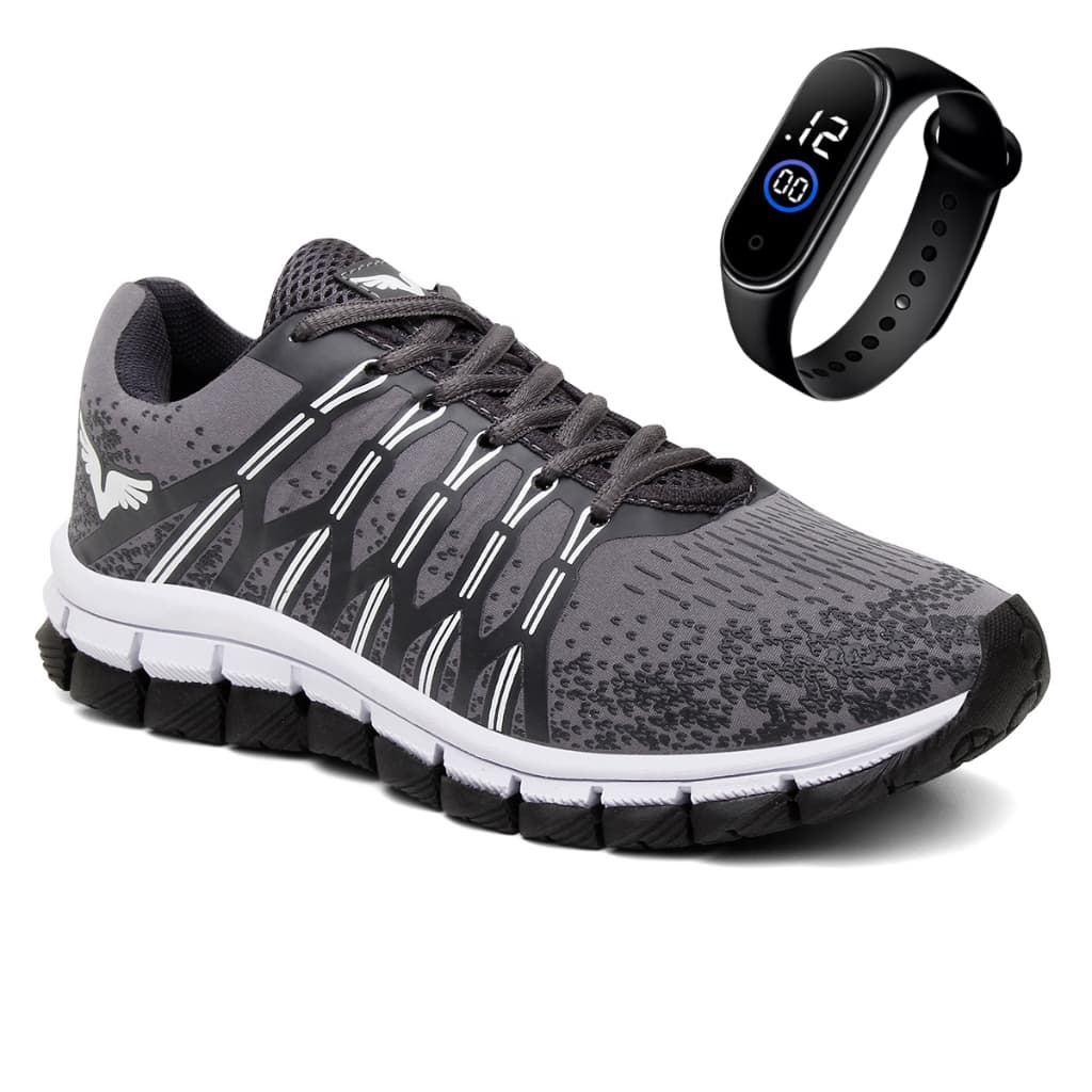 Kit Tênis Masculino Esportivo Corrida Running Conforto e Estilo Calçado Macio Relogio Digital Led Sport