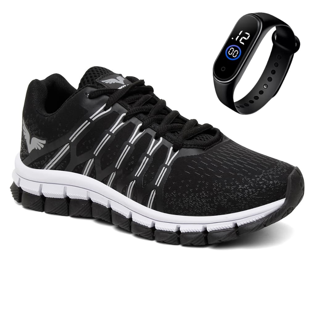 Kit Tenis Masculino Academia Premium Macio E Resistente Treino Corrida Esportivo + Relogio Digital Led Confortavel