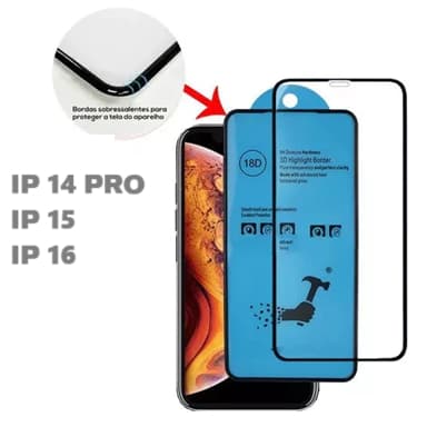 Película Airbag iPhone 16 / 14 PRO / 15 com Bordas em Alto Relevo 18D 3D
