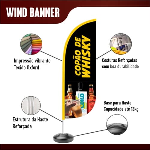Kit Completo Wind Banner Copão de Whisky ou Somente Bandeira dupla face