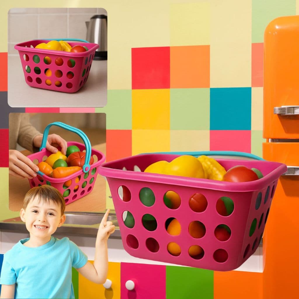 Cestinha de Legumes para Cozinha Infantil Meninas com 12 Itens com Frutas e Legumes de Brincadeira