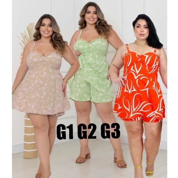 macaquinho short saia plus size g1 g2 g3 elegante tecido duna otimo look 2025