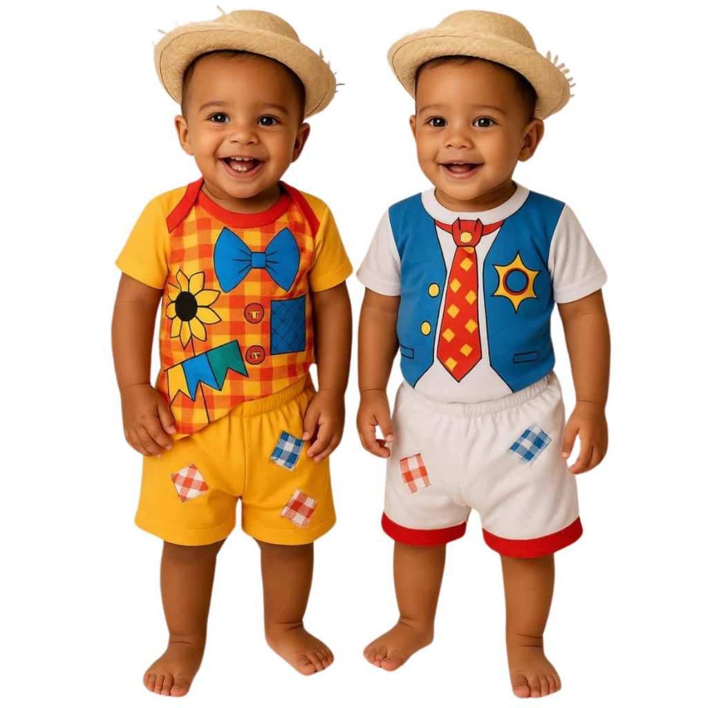 Kit Junino Bebê (Body + Chapéu + Short)
